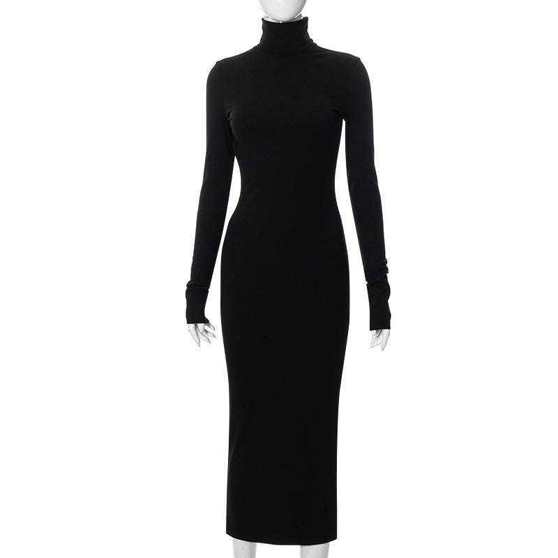 New Half-high Neck Long-sleeved Slim Thread Temperament Long Dresses ARZ