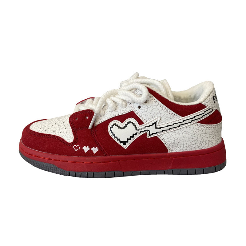 Pixel Heart Red Skateboard Shoes Female ARZ