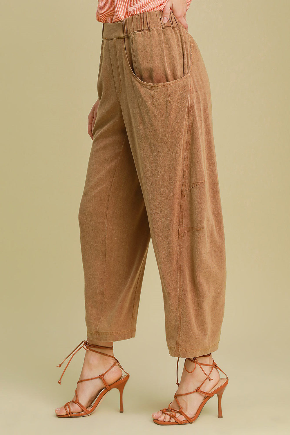 Umgee Elastic Waist Baggy Fit Pants with Pockets Trendsi