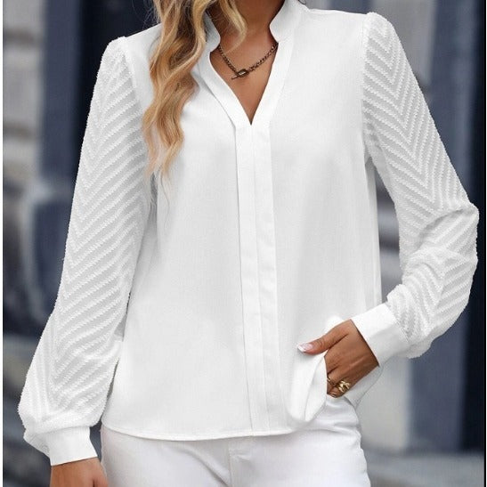 Autumn Fashion Ladies Chiffon Patchwork Long Sleeve Solid Color Shirt ARZ