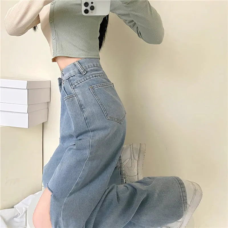 Ripped Jeans Straight High Waist Loose Fitted Flattering ARZ