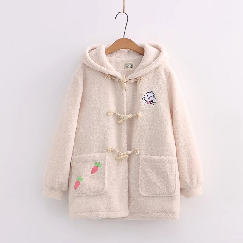 Winter Cartoon Little Lamb Cotton Velvet Thickening Embroidery Rabbit Mid-length  Jacket ARZ