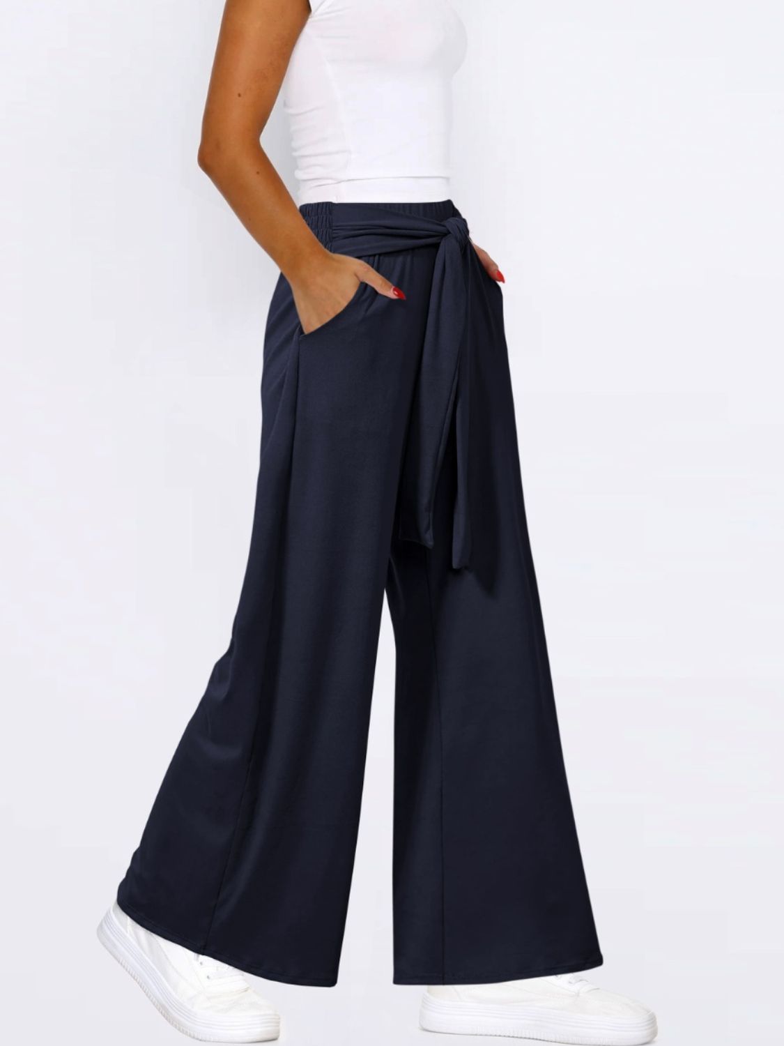 Tied Wide Leg Pants with Pockets Trendsi