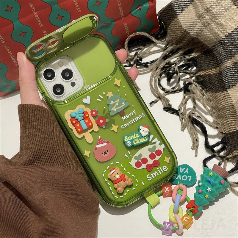 Xmas Santa Claus Cute Elk Hat Pendant Flip Christmas Phone Case For I Phone 15 14 13 12 11 Pro Max Pro Silicone Protection Cover ARZ