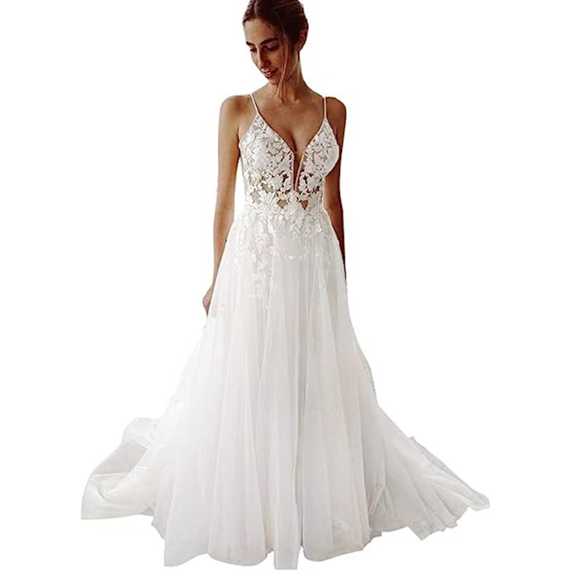 Women's Wedding Dress Lace Strap Backless ARZ