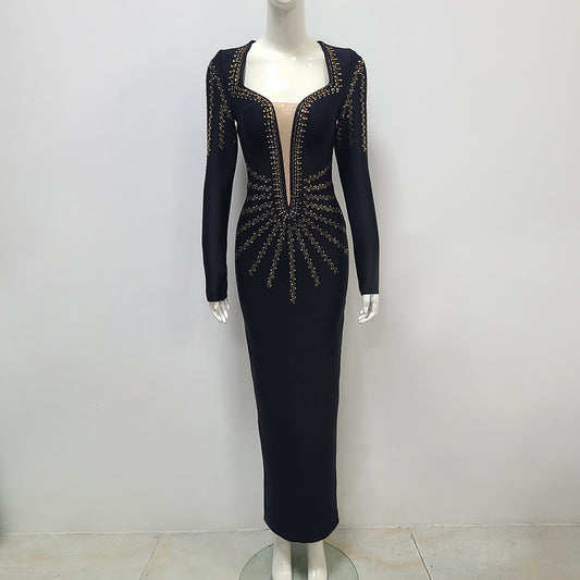 Long Sleeve Dress Stretch Bandage Gown ARZ