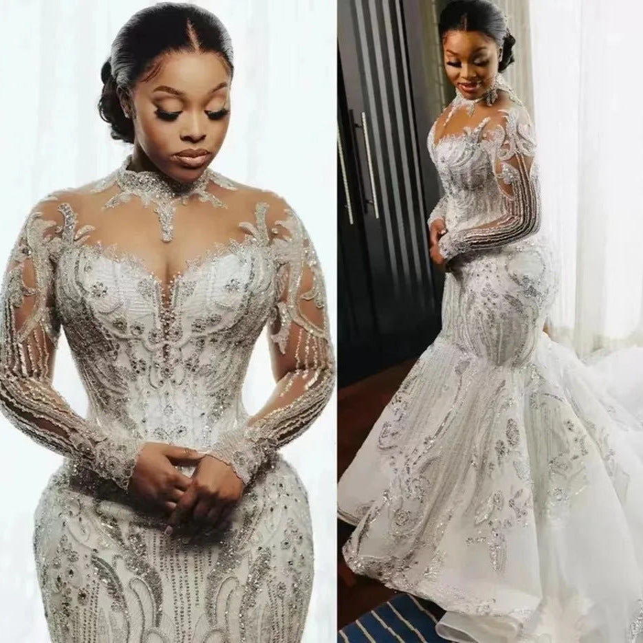 Wedding Dress African Bridal Lace Long Sleeve Fishtail ARZ