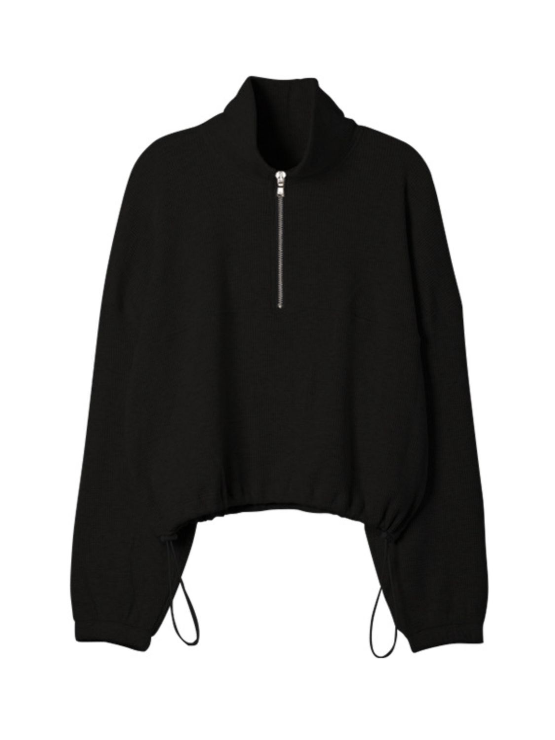 Waffle Knit Drawstring Half Zip Long Sleeve Sweatshirt Trendsi