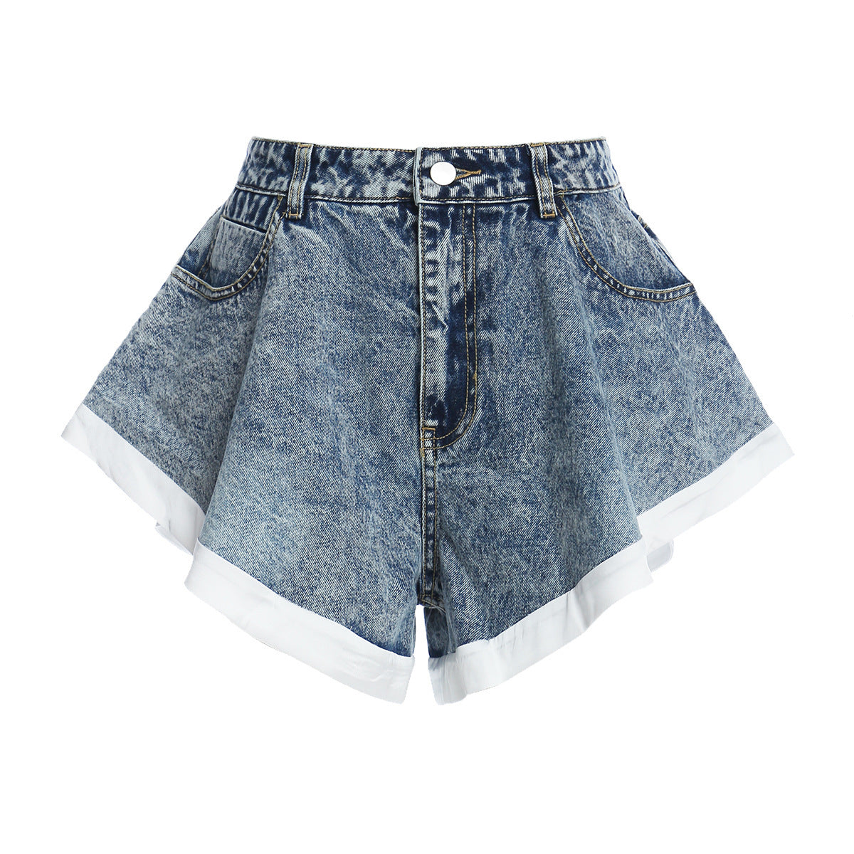 Ruffled Hem Hit White Denim Shorts ARZ