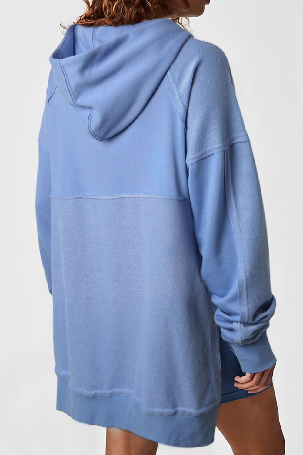 Exposed Seam Kangaroo Pocket Long Sleeve Hoodie Trendsi