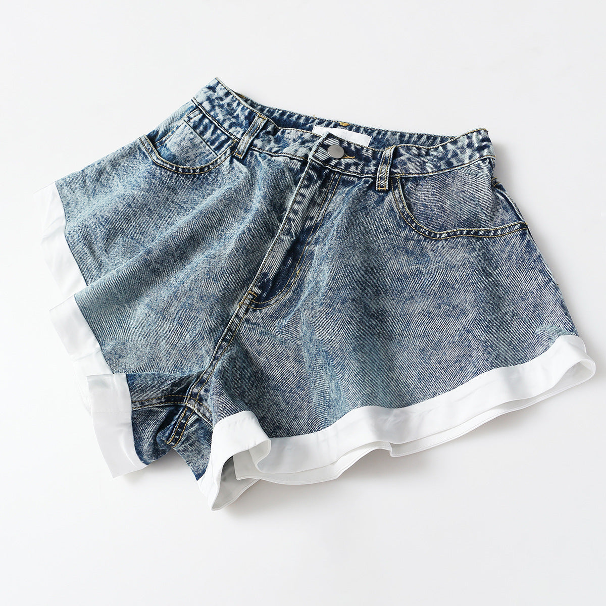 Ruffled Hem Hit White Denim Shorts ARZ