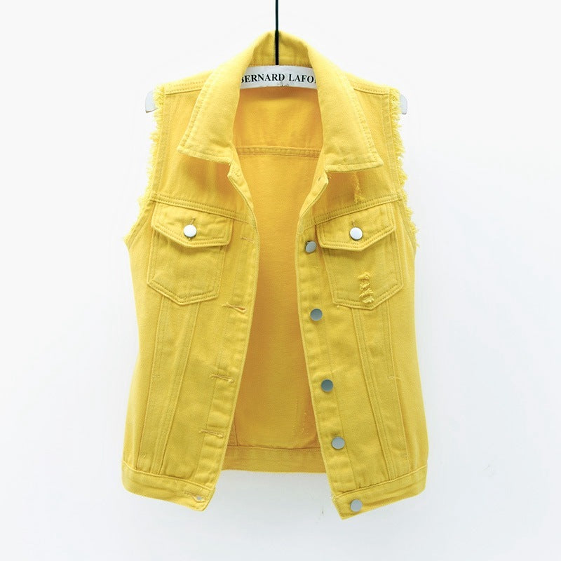 Multi-Color Selection Denim Vest Women's Slim Sleeveless Jacket ARZ