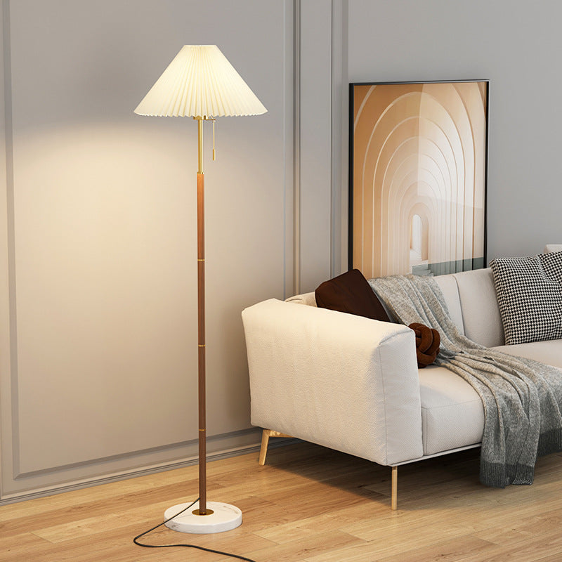 Retro Light Luxury Wood Grain Simple Pleated Floor Lamp Bedroom Bedside Sofa Study Floor Lamp ARZ