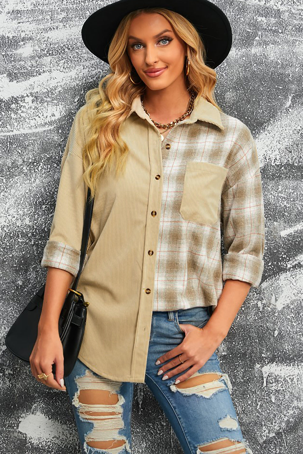 Plaid Button Up Drop Shoulder Shacket Trendsi