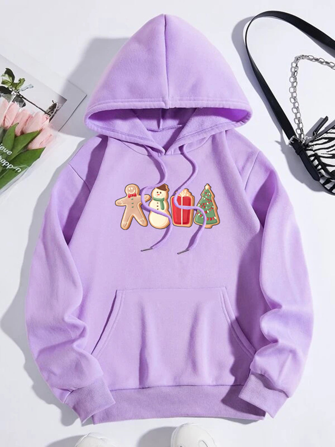 Graphic Drawstring Hoodie with Pocket Trendsi