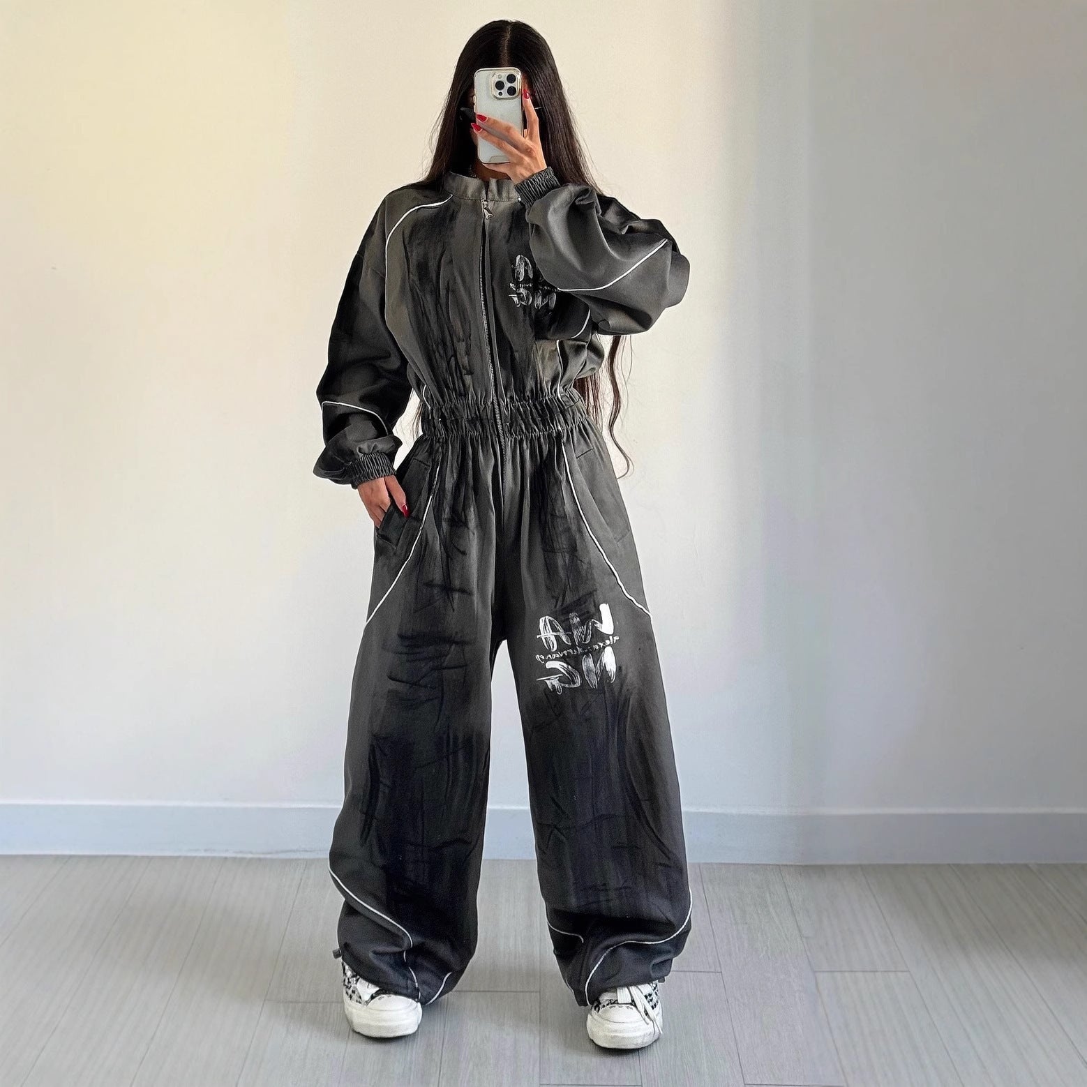 Women's Street Hip-hop Washed Graffiti Brushed Jumpsuit ARZ