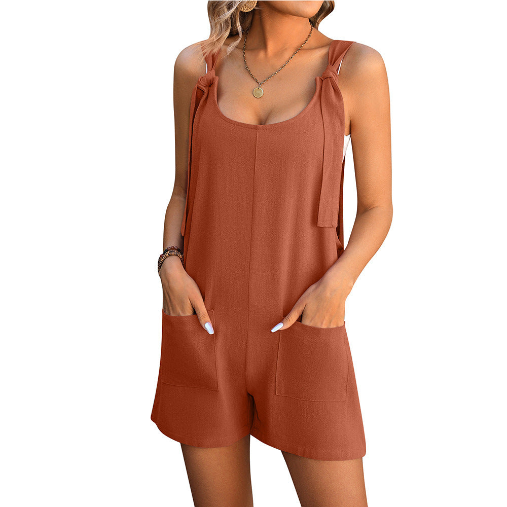 Summer Shorts Jumpsuit With Pockets Fashion Beach Straight Overall Pants Womens Clothing ARZ