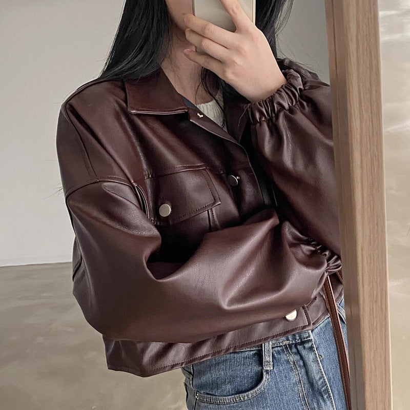 Versatile Short Jacket PU Leather Women ARZ