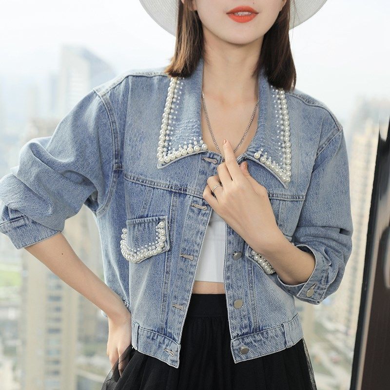 Women's Trendy Loose Petite Short Denim Jacket ARZ