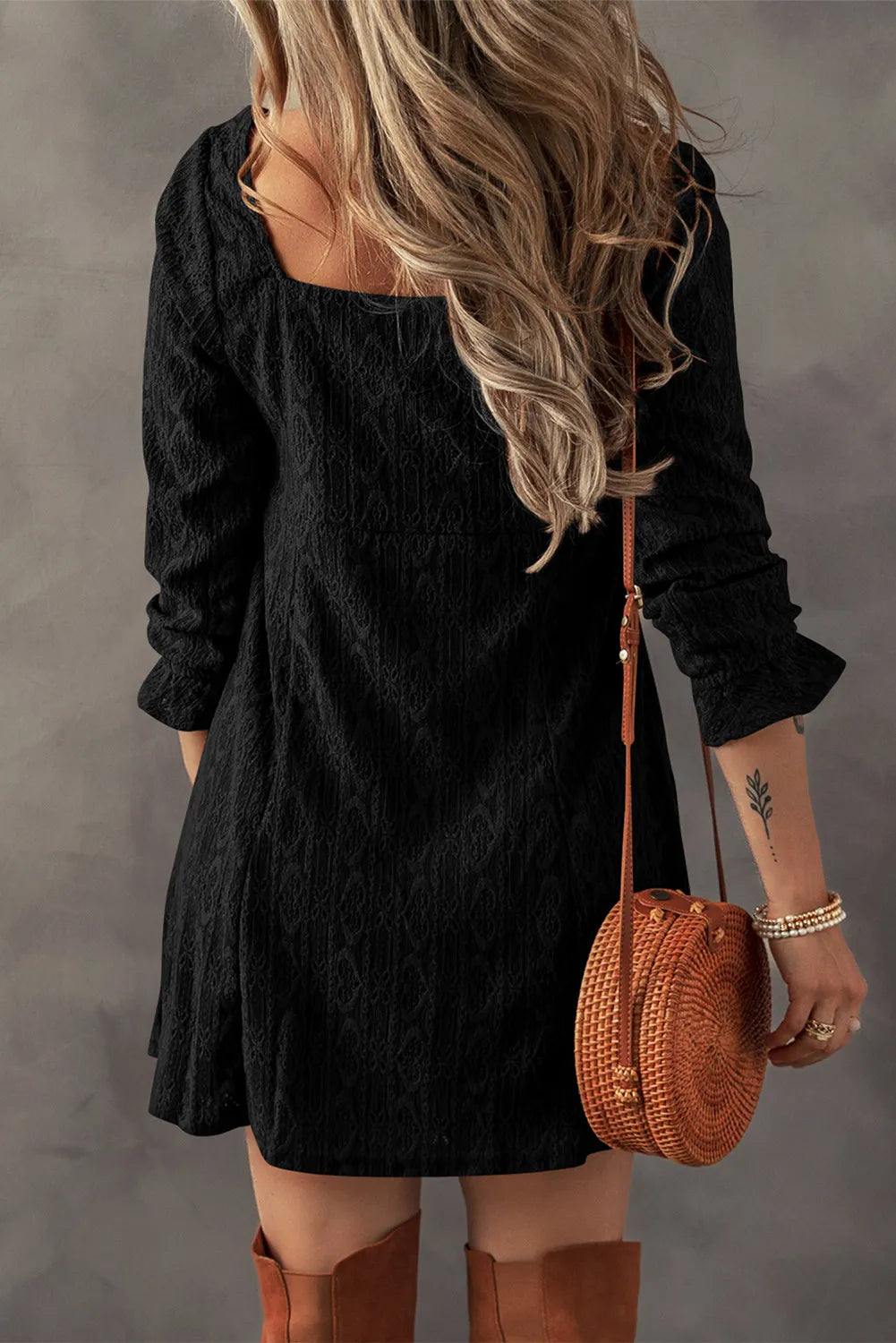 Textured Square Neck Mini Dress Trendsi