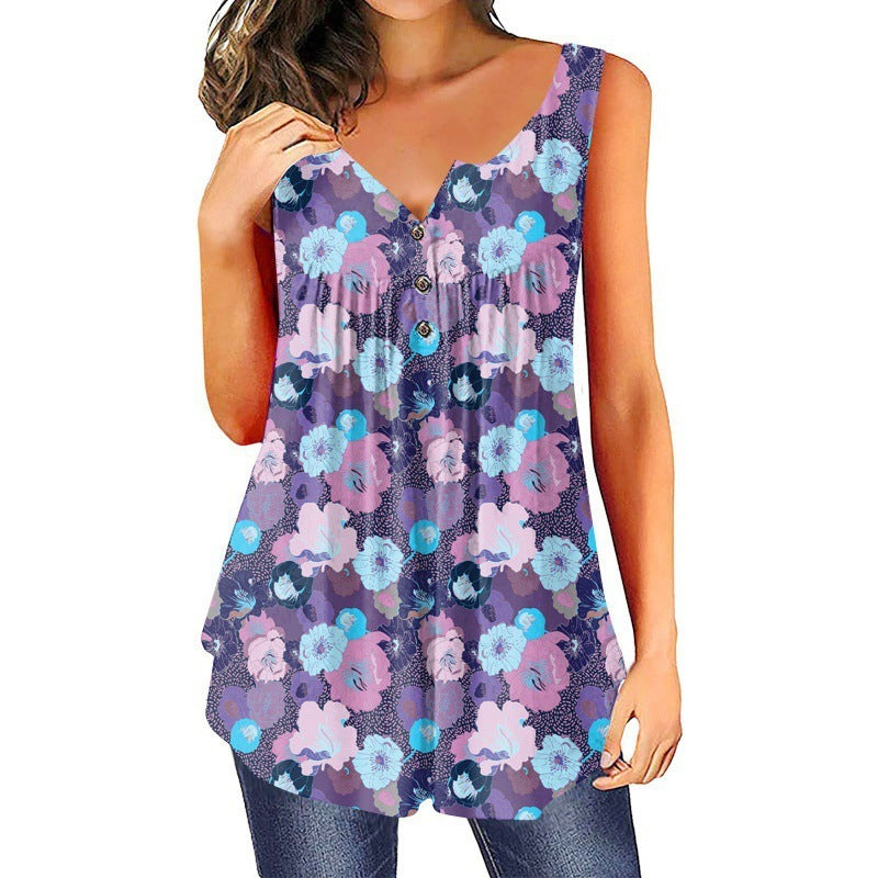 Sleeveless 3D Bohemian 3-Button Top ARZ