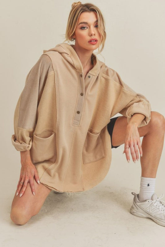 Aemi+Co Slit Half Snap Oversize Hoodie Trendsi