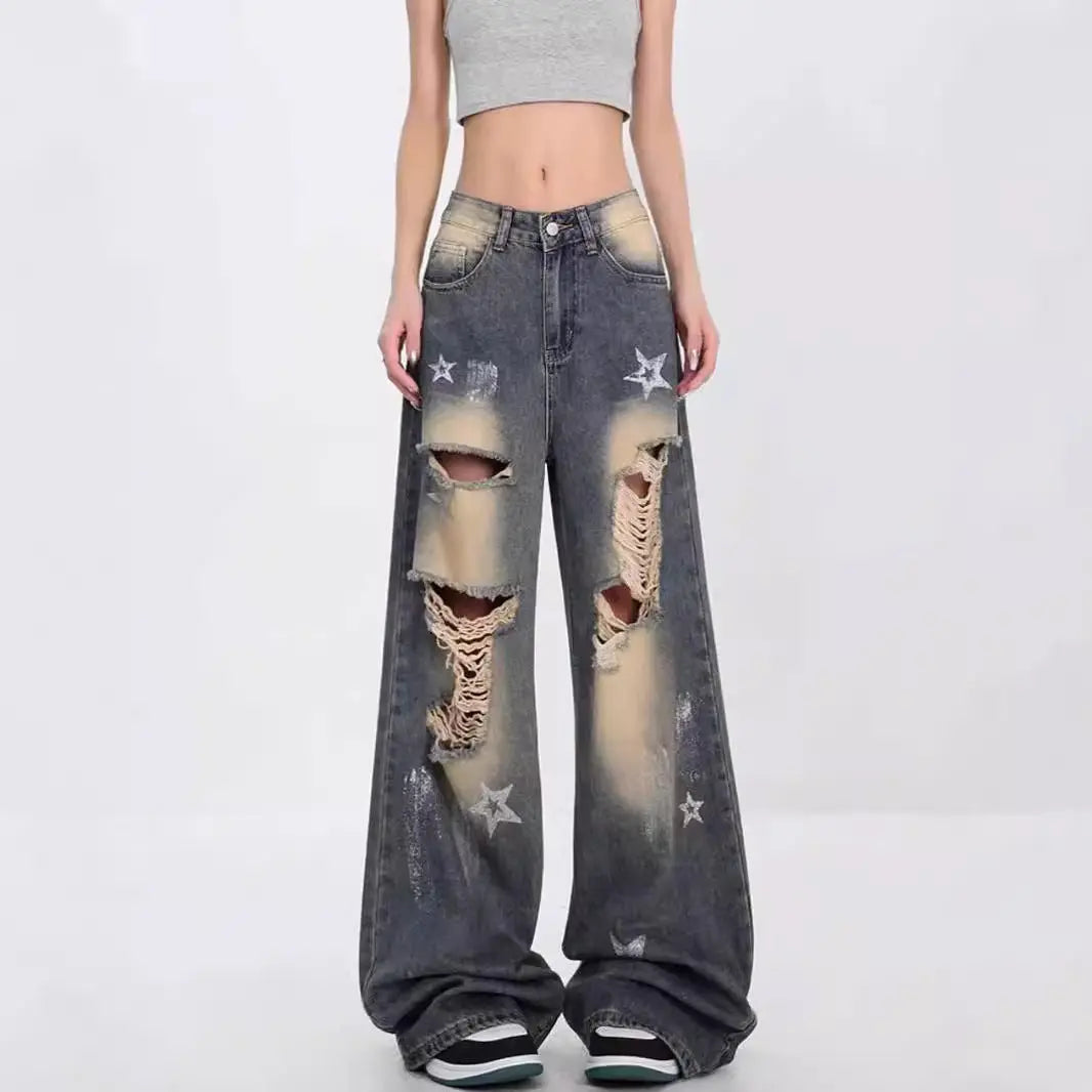 New High Street Loose American Retro XINGX Ripped Jeans For Women ARZ