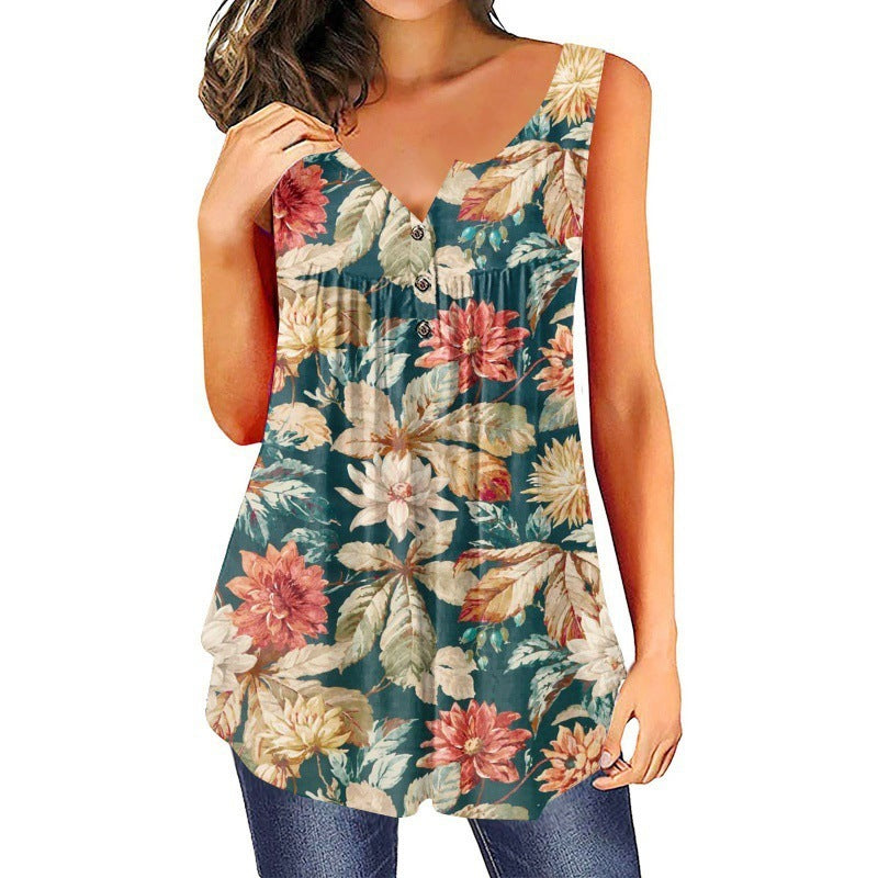 Sleeveless 3D Bohemian 3-Button Top ARZ