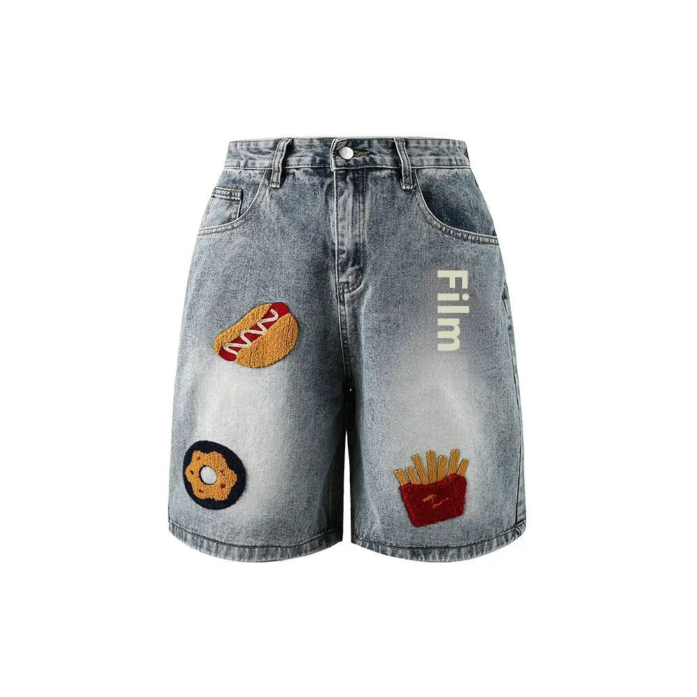 Creative Towel Embroidery Denim Shorts Male And Female Trendy Brand High Street Straight Shorts ARZ