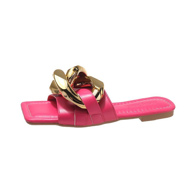 Flat-bottomed Candy Color Metal Chain Sandals ARZ