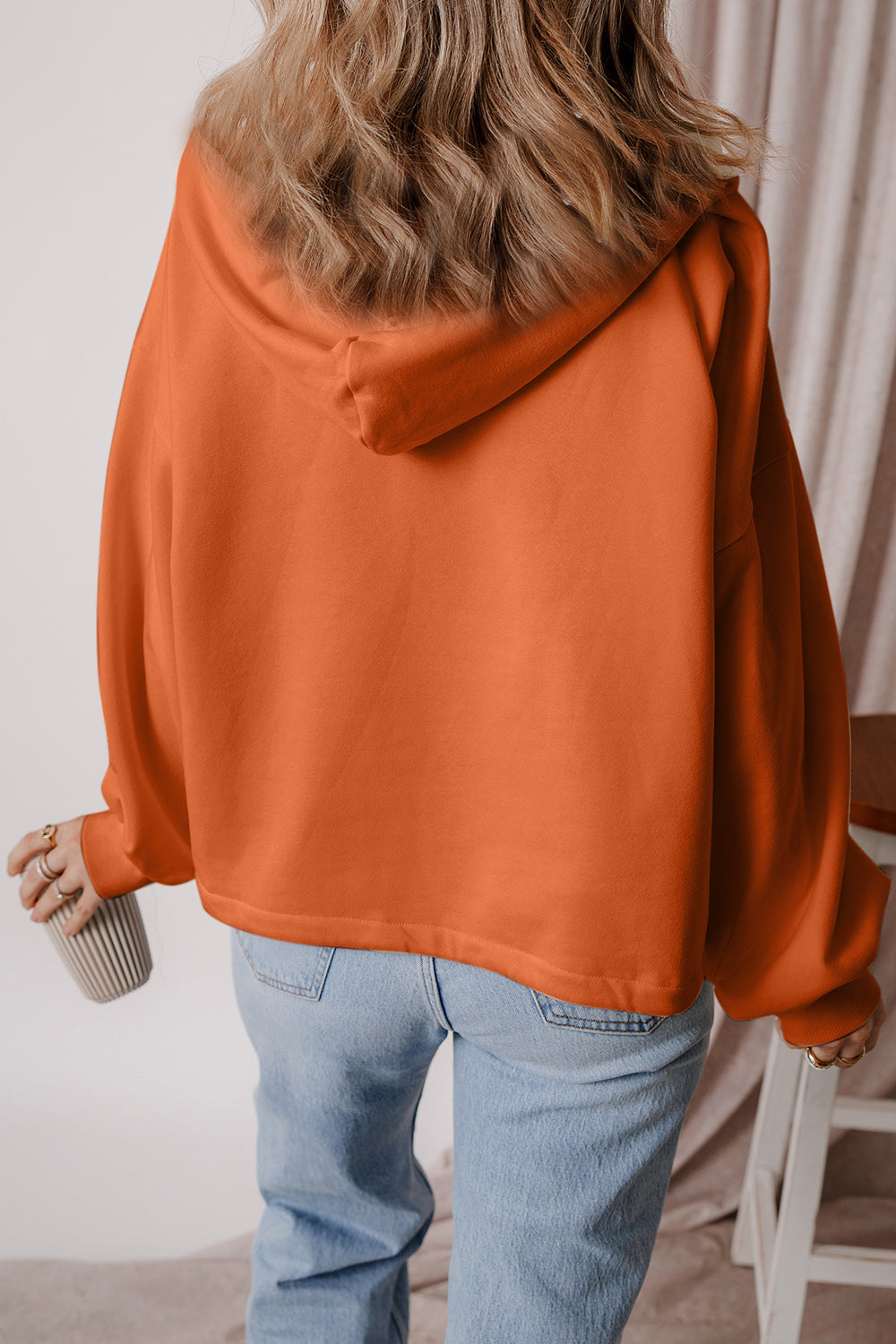 Pocketed Half Zip Dropped Shoulder Hoodie Trendsi