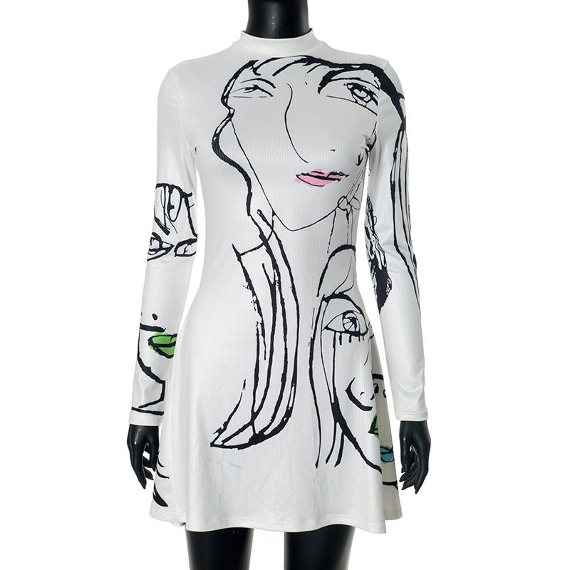 Women's Positioning Portrait Line Printing Dress ARZ