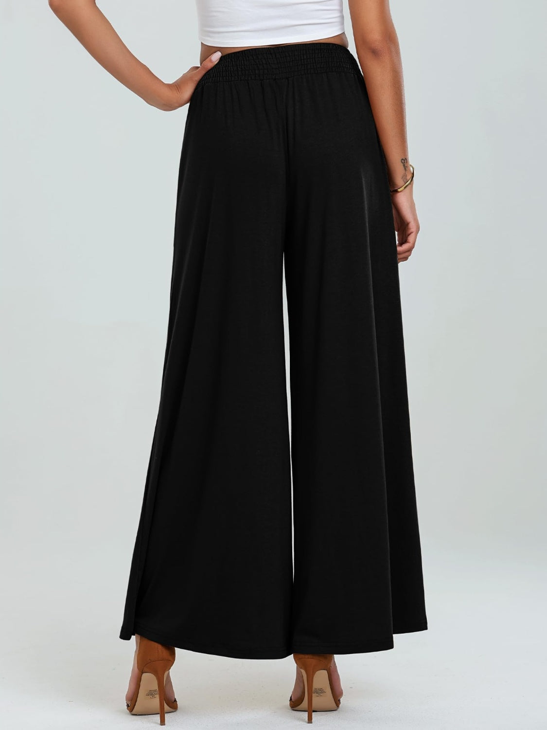 Pocketed Elastic Waist Wide Leg Pants Trendsi