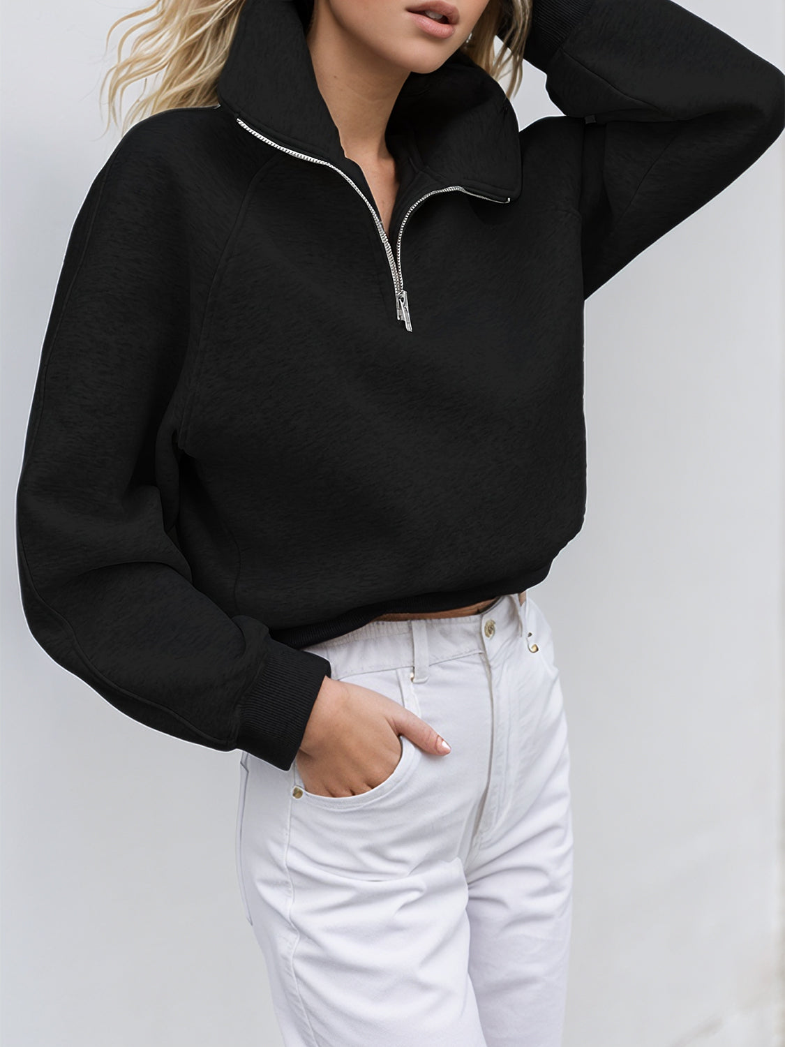 Half Zip Long Sleeve Sweatshirt Trendsi