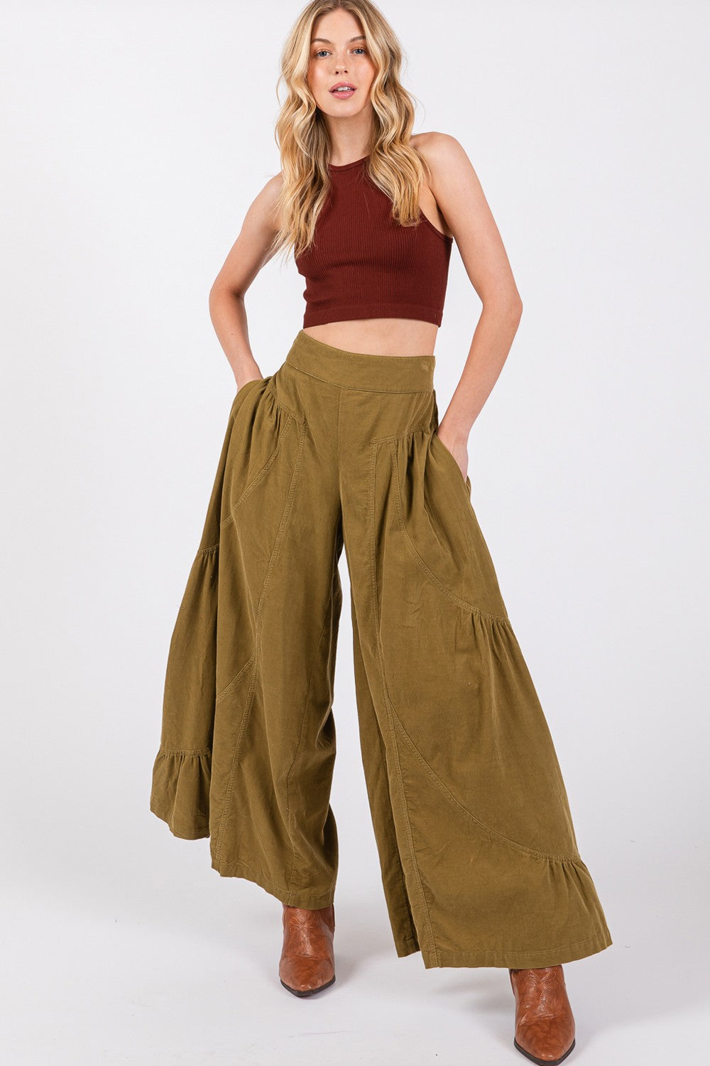 SAGE + FIG High Rise Corduroy Wide Leg Pants Trendsi