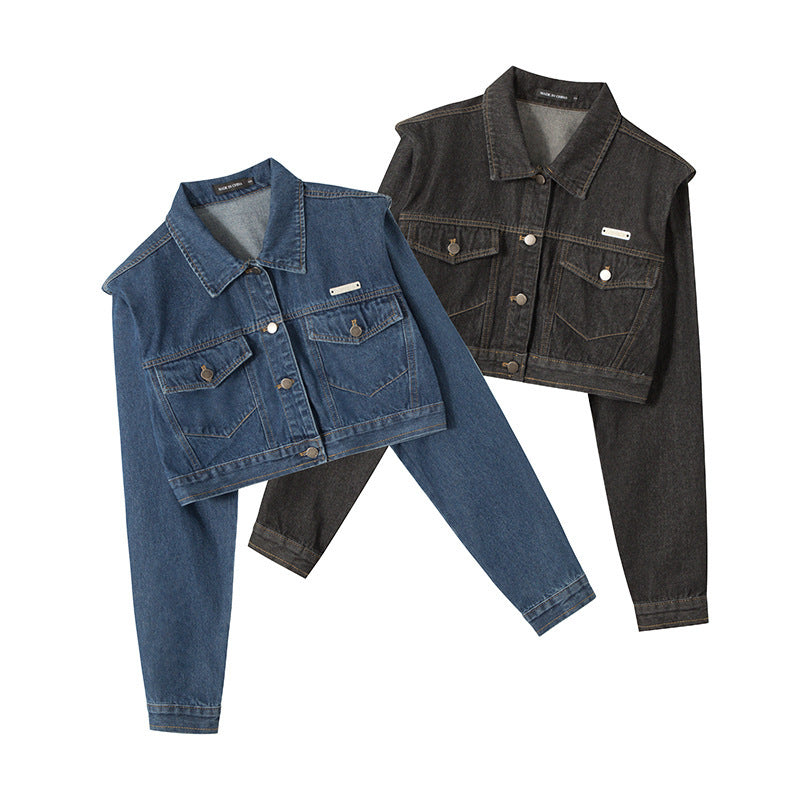 Sweet Cool Short Denim Jacket Casual Ins Hong Kong Style Easy Matching Coat ARZ