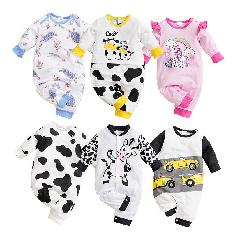 Baby Spring And Autumn One-piece Pajamas Newborn Baby Four Seasons Home Romper New Long Sleeve Inner Pullover ARZ