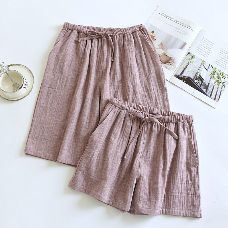 Pure Cotton Gauze Colorful String Washed Home Shorts Couple Style ARZ