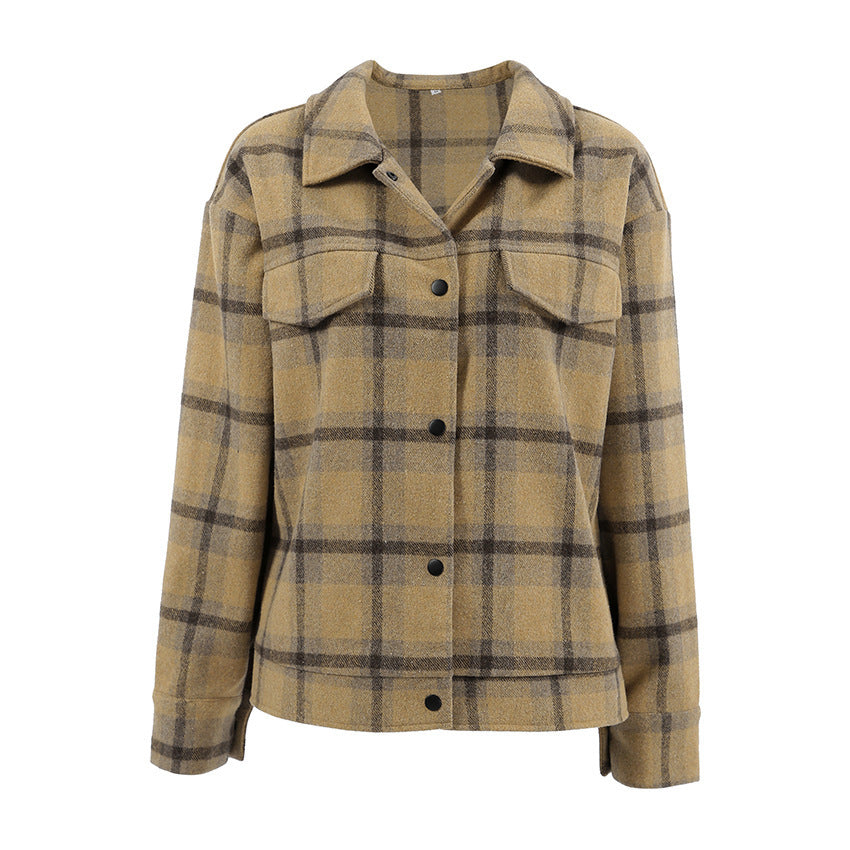 Woolen Plaid Loose-fitting Fashionable Jacket Top ARZ