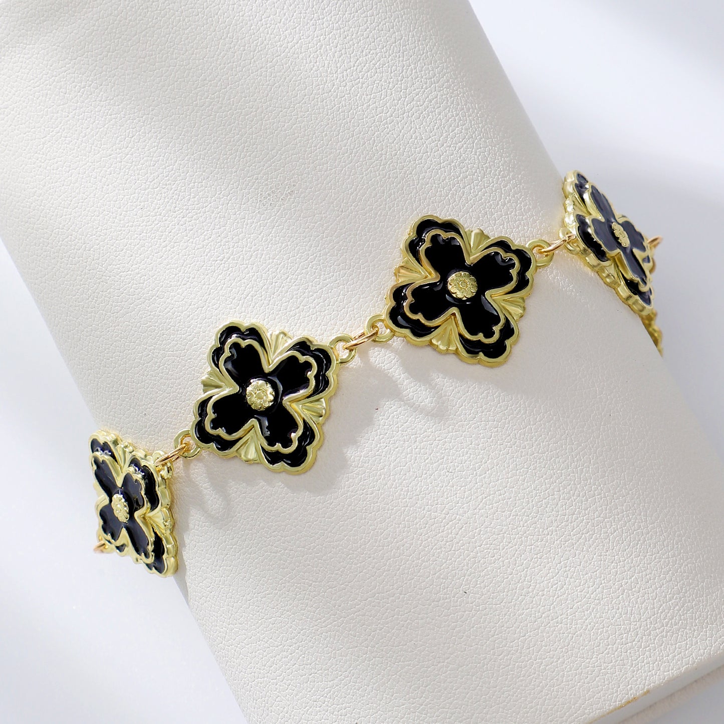 Diamond Leaf Four Leaf Flower Bracelet For Women Retro ARZ