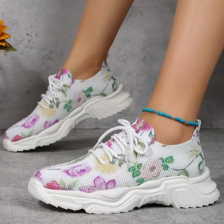 Flyknit Casual New Running 3D Printed Flowers Slip-on Light Running Shoes ARZ