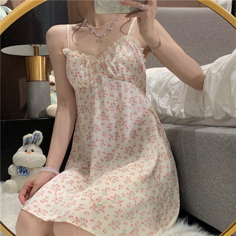 Net Red Wind Floral Nightdress Thin Simple Pajamas ARZ