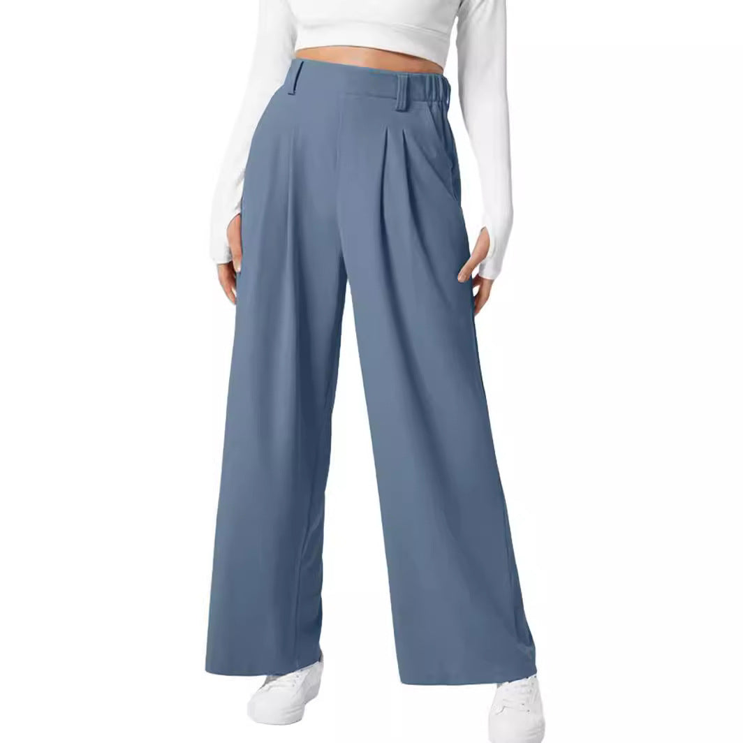 Women's Wide Leg Pants Elastic High Waist Waffle Knit Casual ARZ