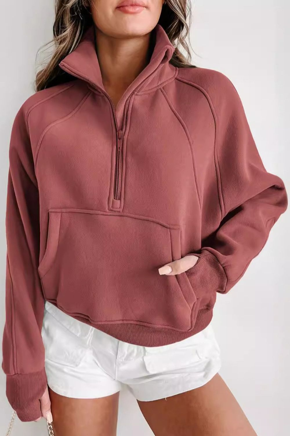 Long Sleeve Sweatshirt - Half Zip for Casual Wear Trendsi