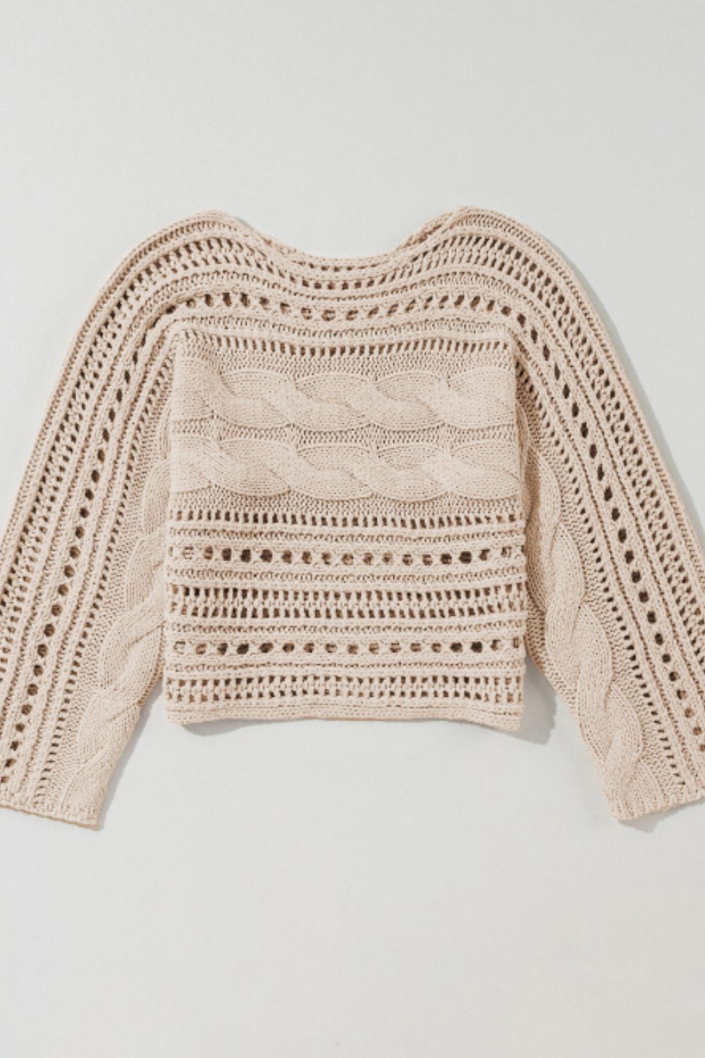 Openwork Cable Knit Long Sleeve Sweater Trendsi