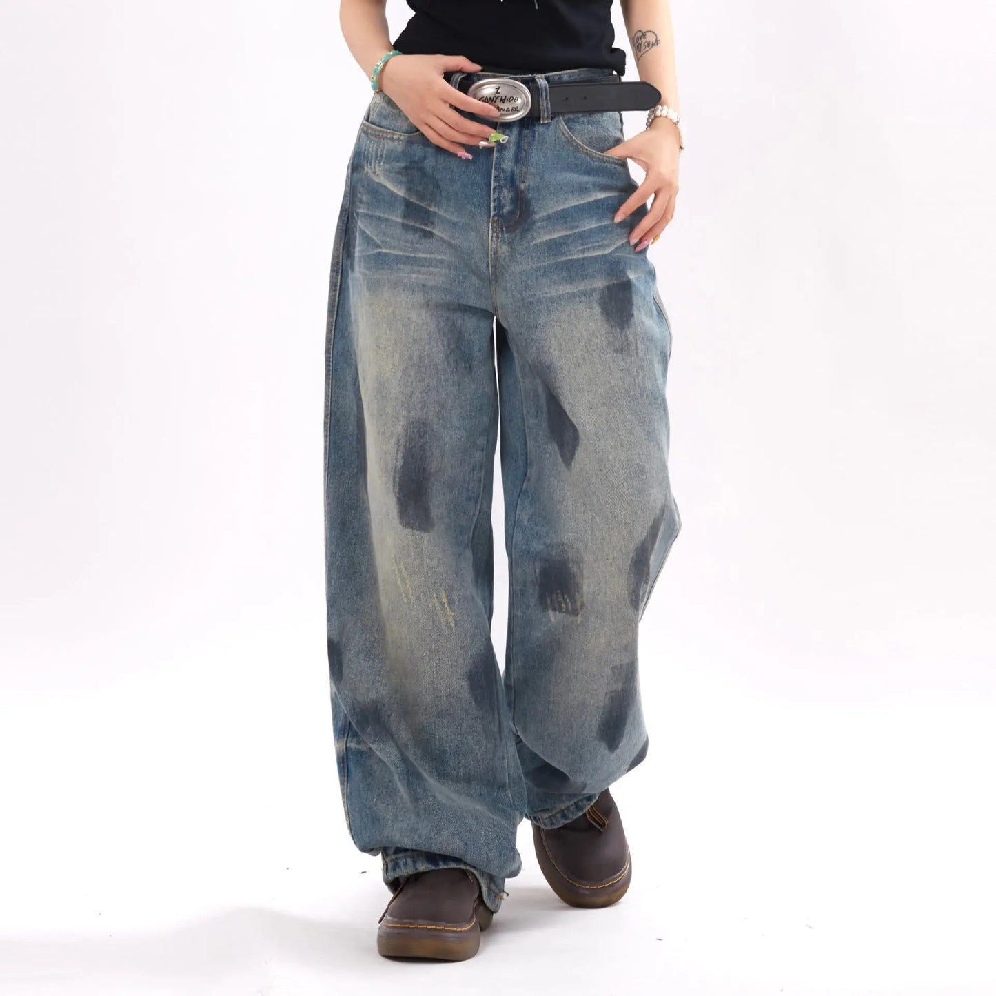 Painting Splash-ink Jeans Men And Women Punk Loose ARZ