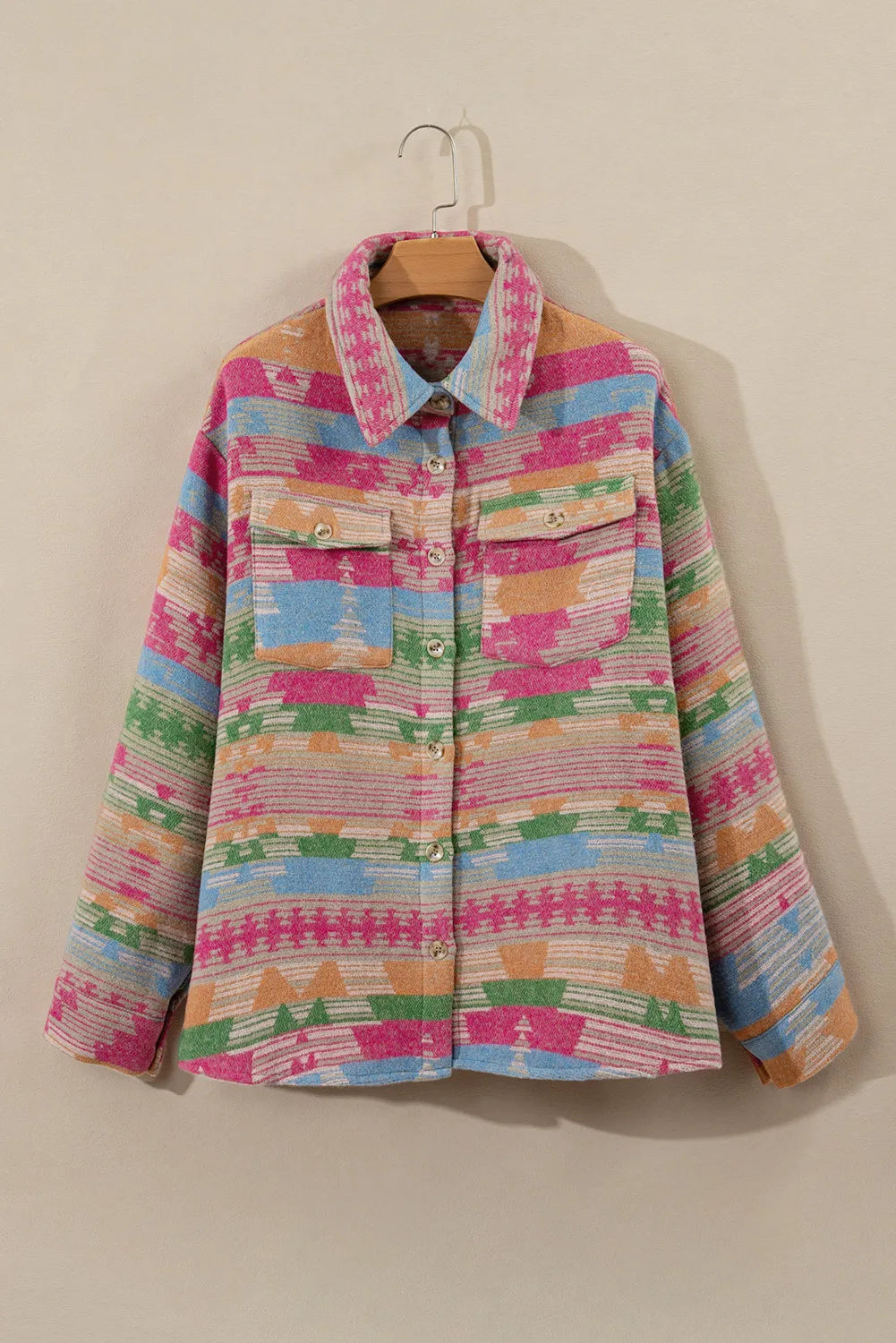 Plus Size Pocketed Printed Collared Neck Jacket Trendsi