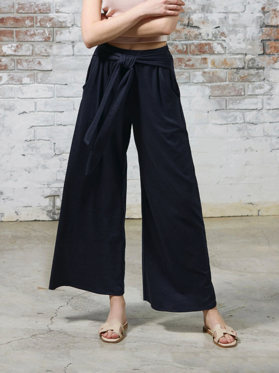 Tied Wide Leg Pants with Pockets Trendsi