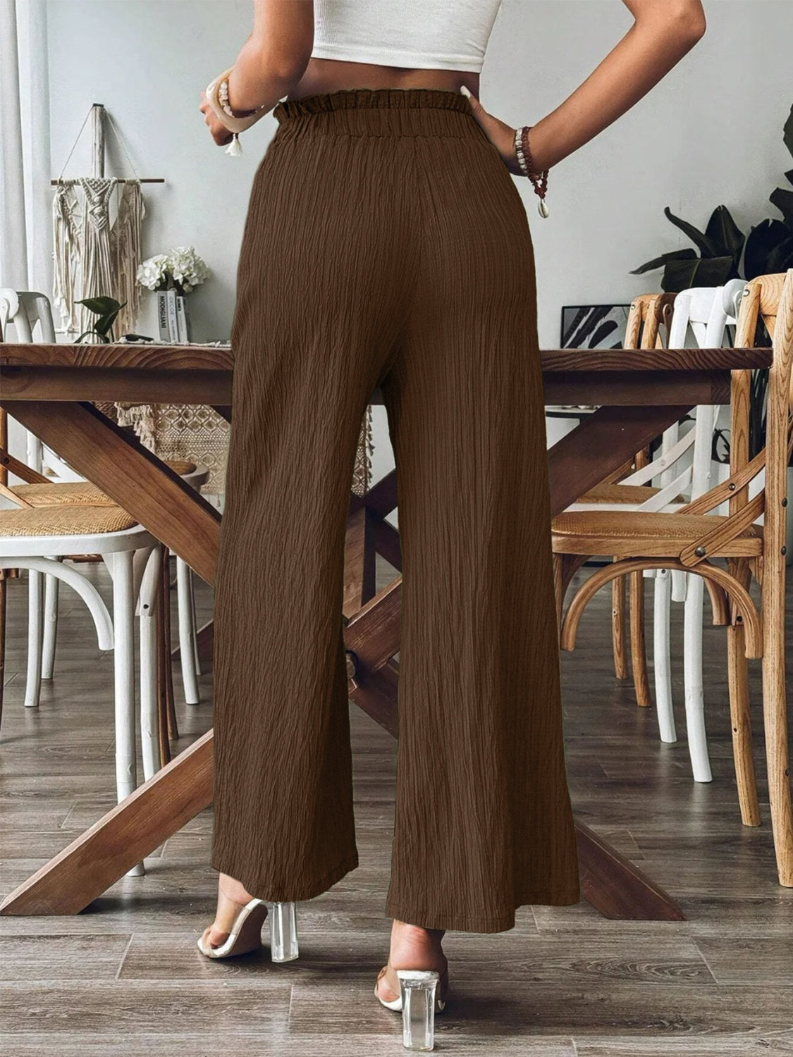 Pocketed Elastic Waist Wide Leg Pants Trendsi