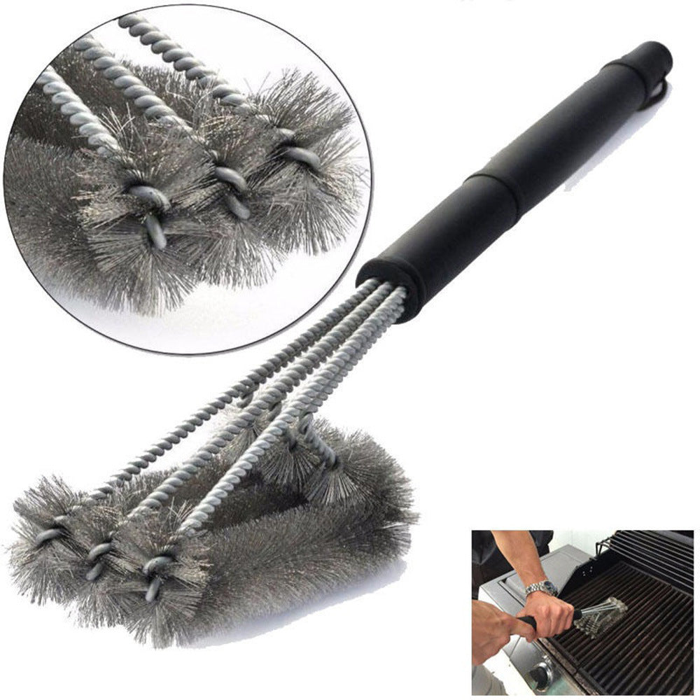 18-inch Three-head Barbecue Grill Cleaning Brush Steel Wire Oven Outdoor BBQ Tools ARZ